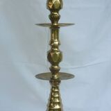 Pique cierge chandelier laiton doré ancien 71 cm