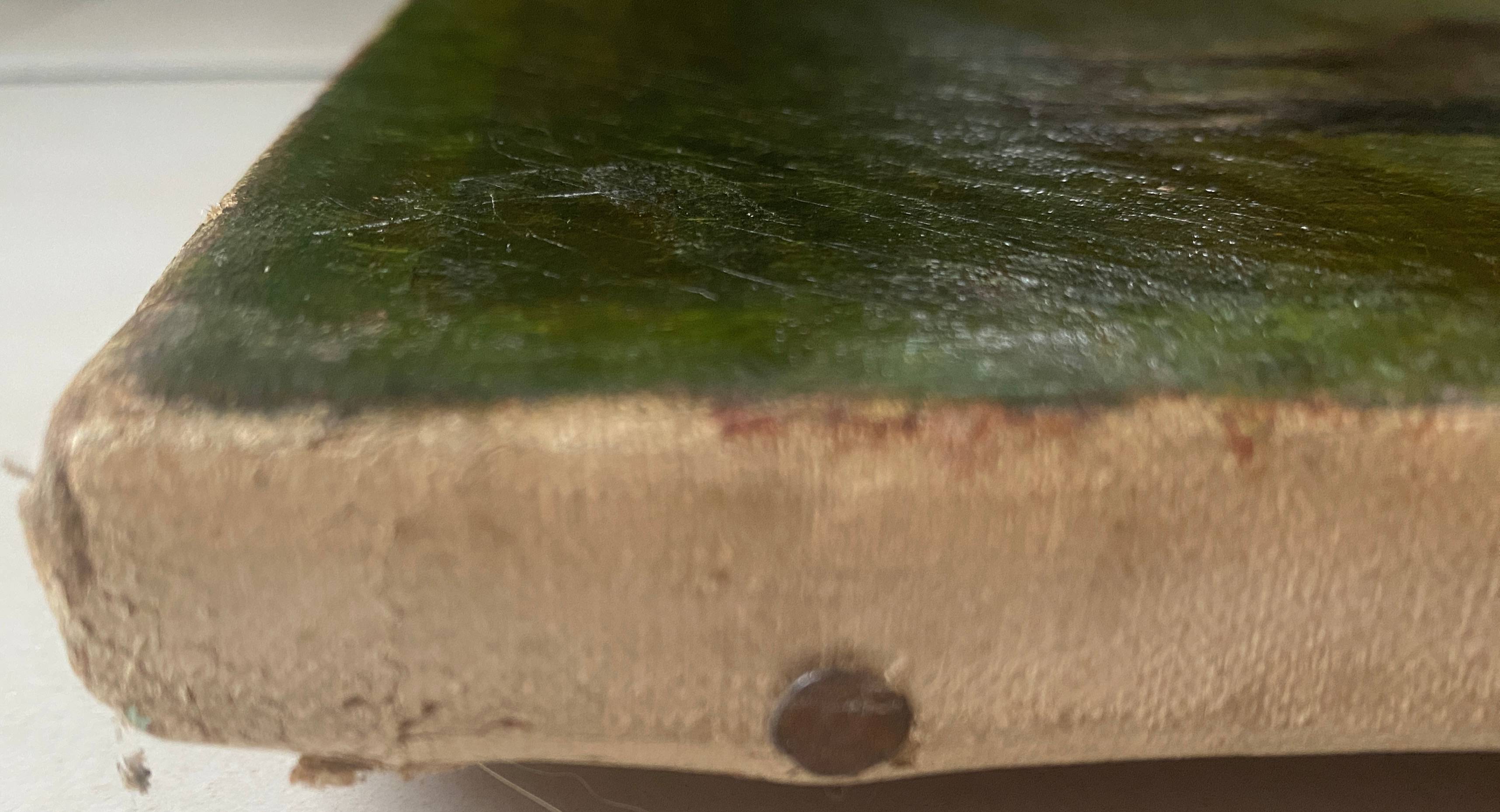 HST painting 19th century Shepherd with sheep and dog in mountain pasture signed A. Treviens