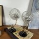 Pair of antique wall sconces with swan necks and glass globes.