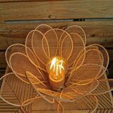 Flower table lamp made of rattan petals and gold mesh