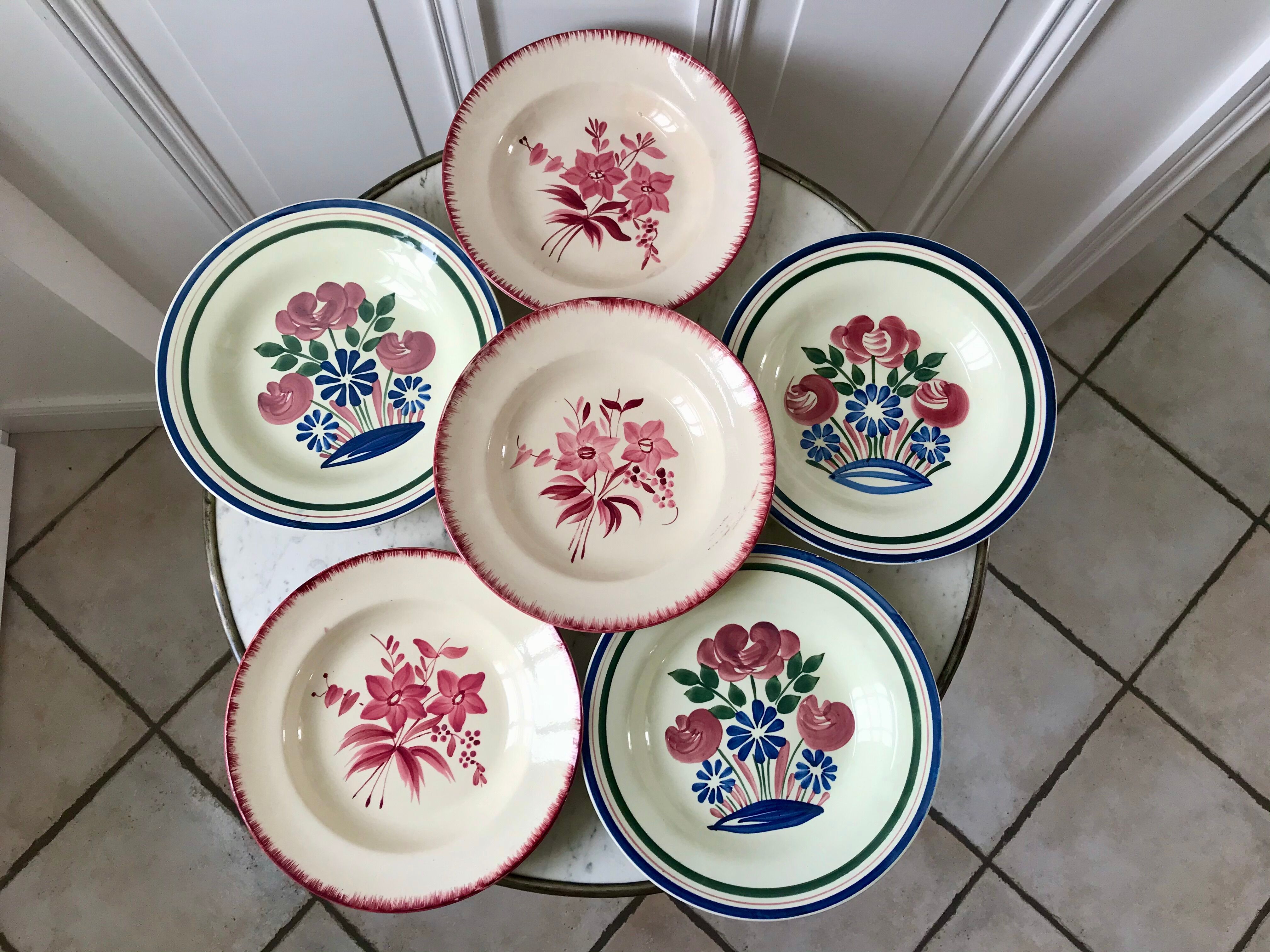 Set of 6 mismatched hollow plates longchamp and hbcm model mulhouse years 40-50