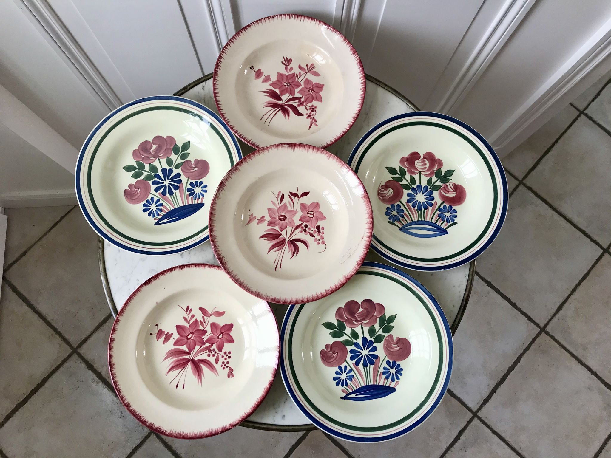 Set of 6 mismatched hollow plates longchamp and hbcm model mulhouse years 40-50