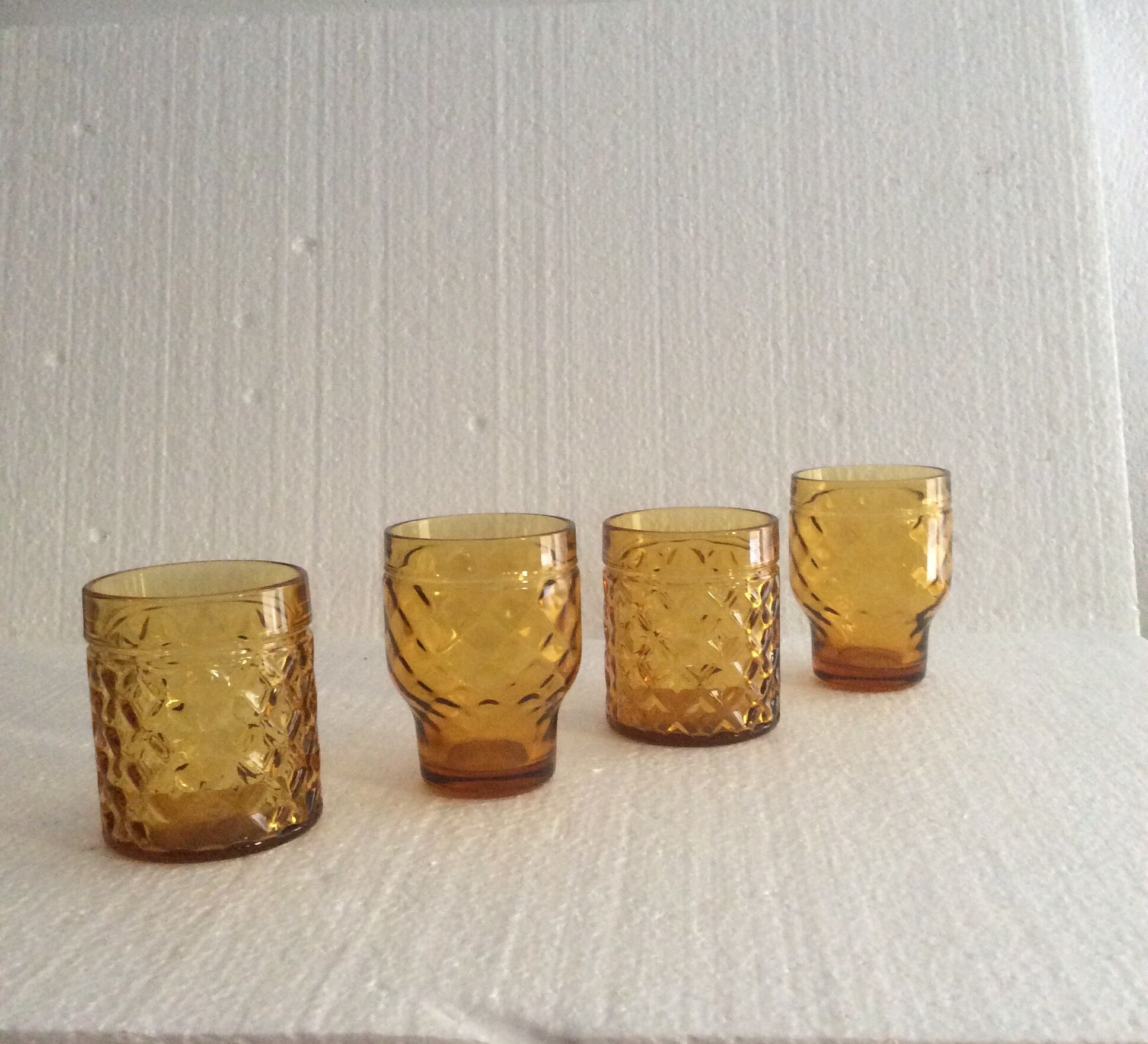 4 amber pineapple glasses, vintage