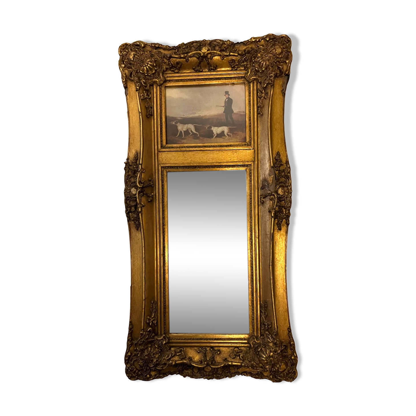 Mirror trumeau decorated with dogs hunting scene 80cm