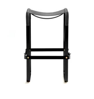 Kitchen stool, contemporary design, black smoked steel and black leather.