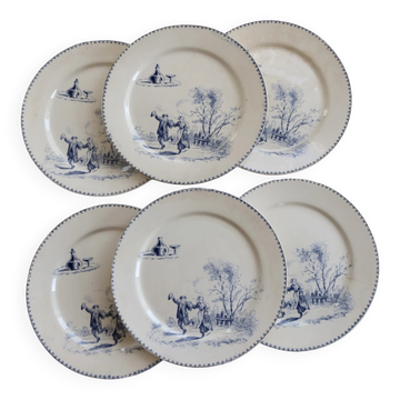 6 antique flat plates Creil and Montereau Téniers service