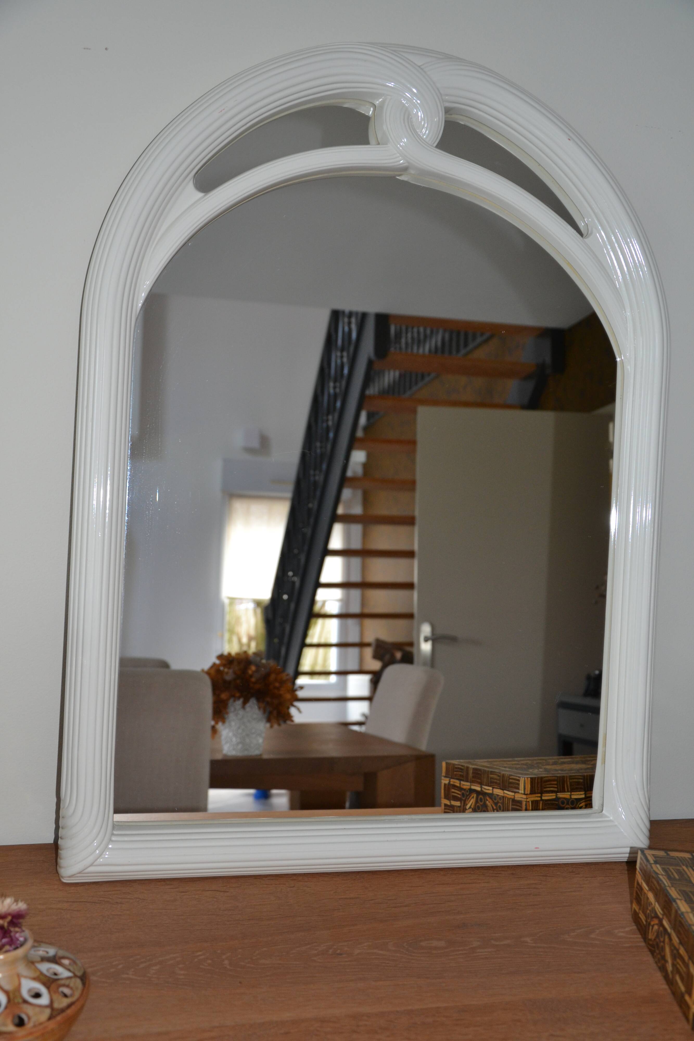 White mirror in 90s Art Deco style