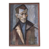 Mid-Century Modern Swedish "Portrait of a Man" Vintage Figurative Oil Painting, Framed