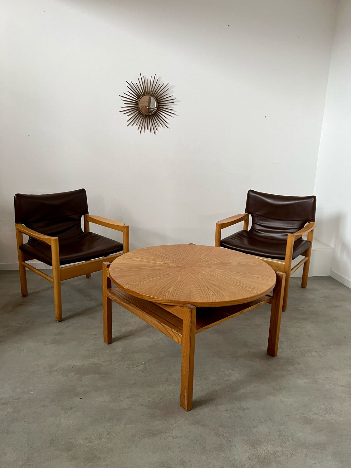 Ancienne table basse bois design années 60 Italy vintage