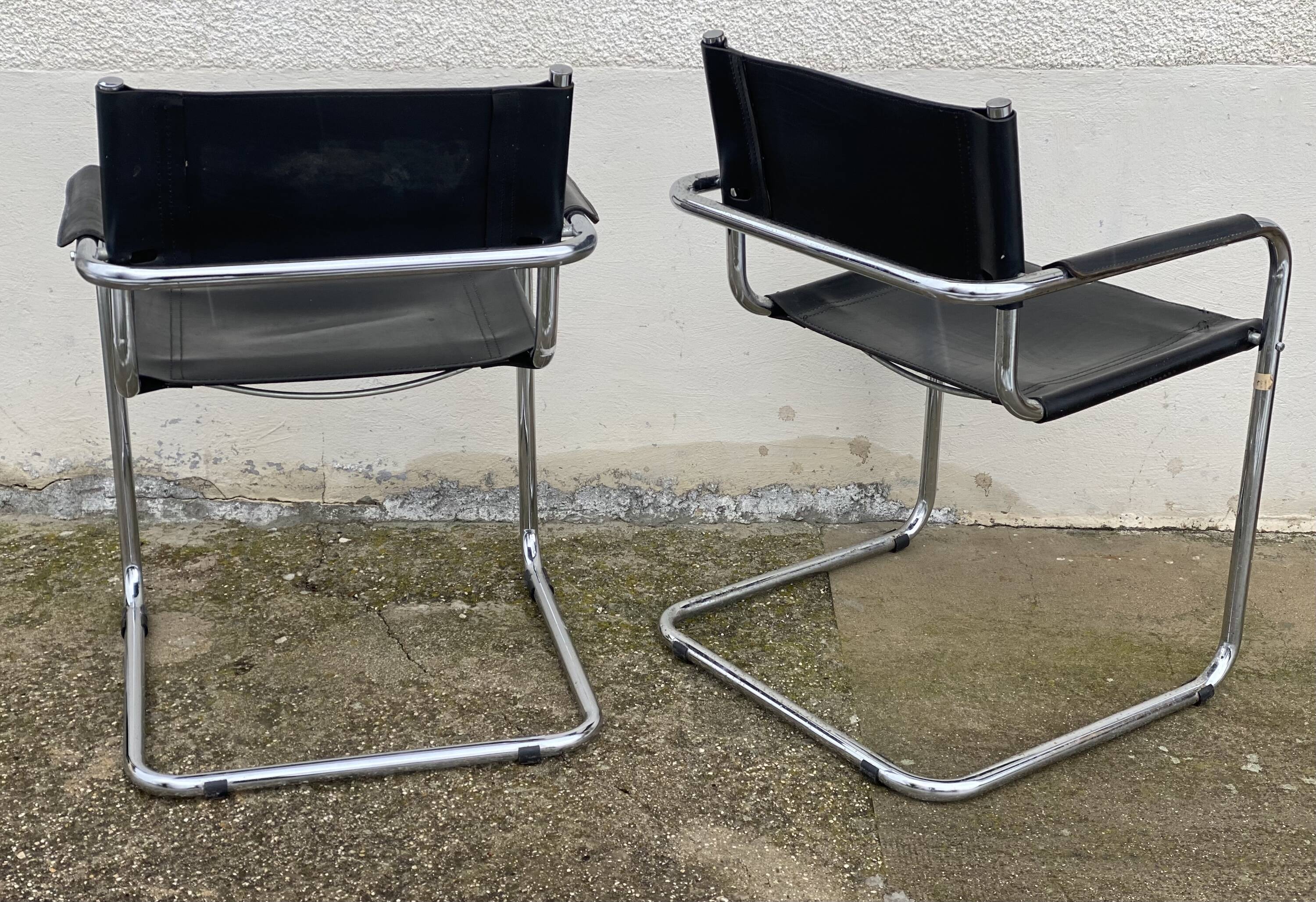 Pair of Bauhaus MG5 armchairs by Matteo Grassi, vintage 1970, chrome and leather.