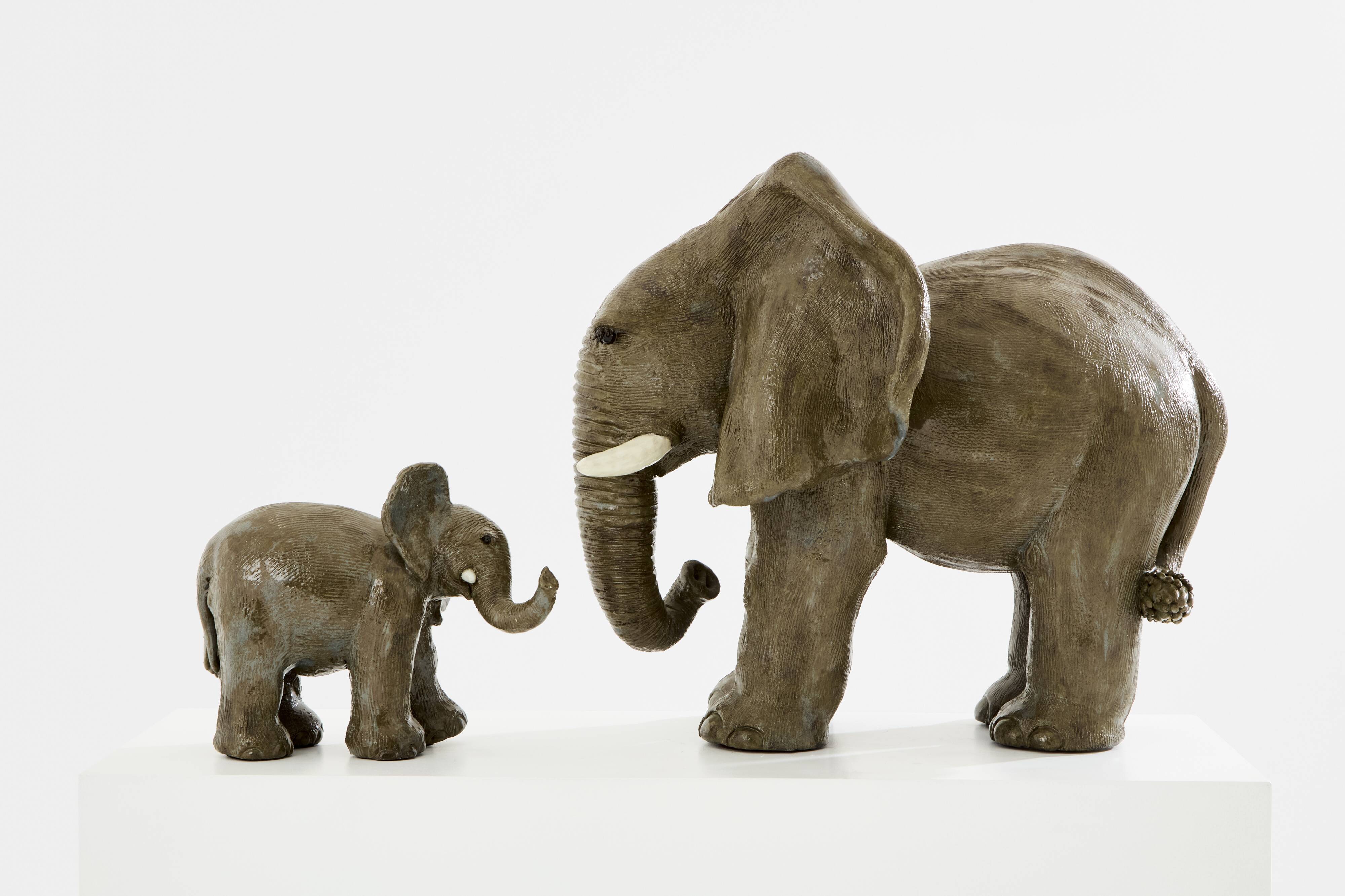 Valérie Courtet elephant sculptures in glazed sandstone circa 2010