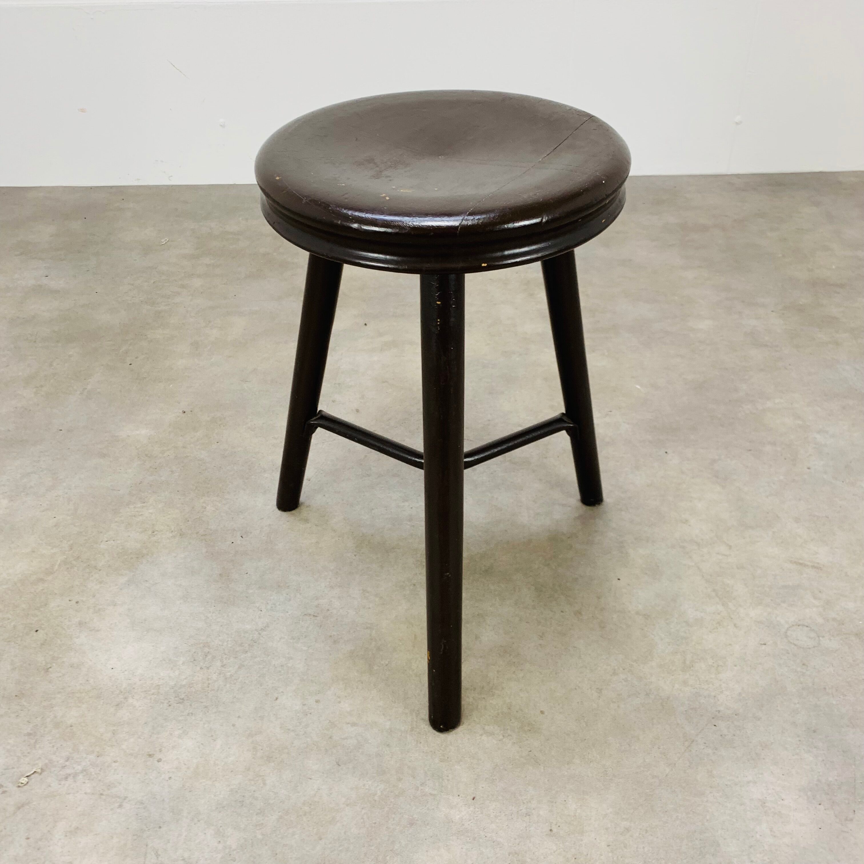 Industrial metal and wood tripod stool