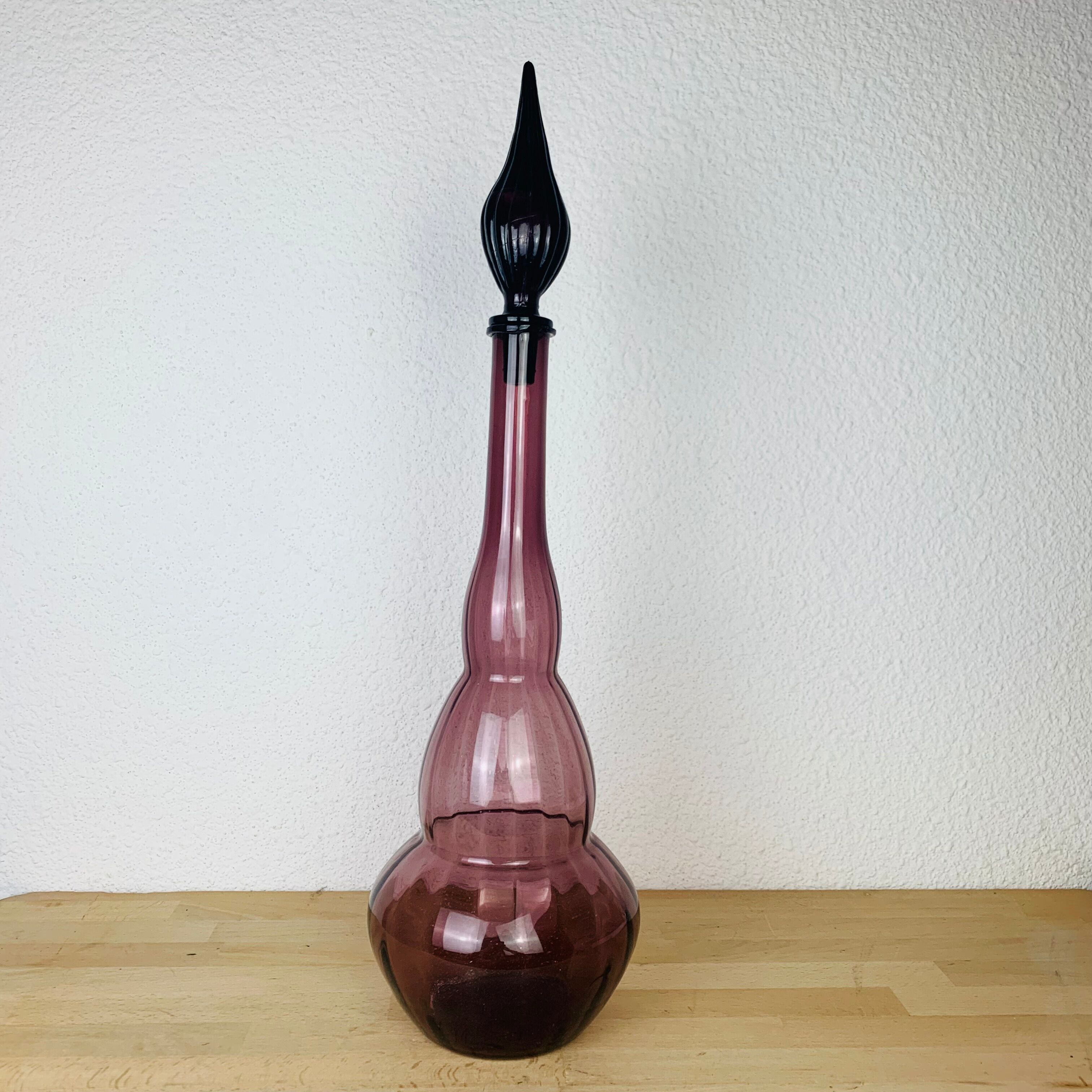 2 Italian Empoli decanters 66 cm mouth-blown glass