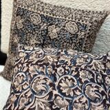 Indian cotton block print cushion with “flower” pattern - indigo blue