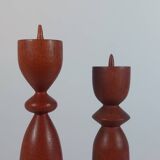 Vintage pair of sculptural teak candlesticks in Scandinavian style.