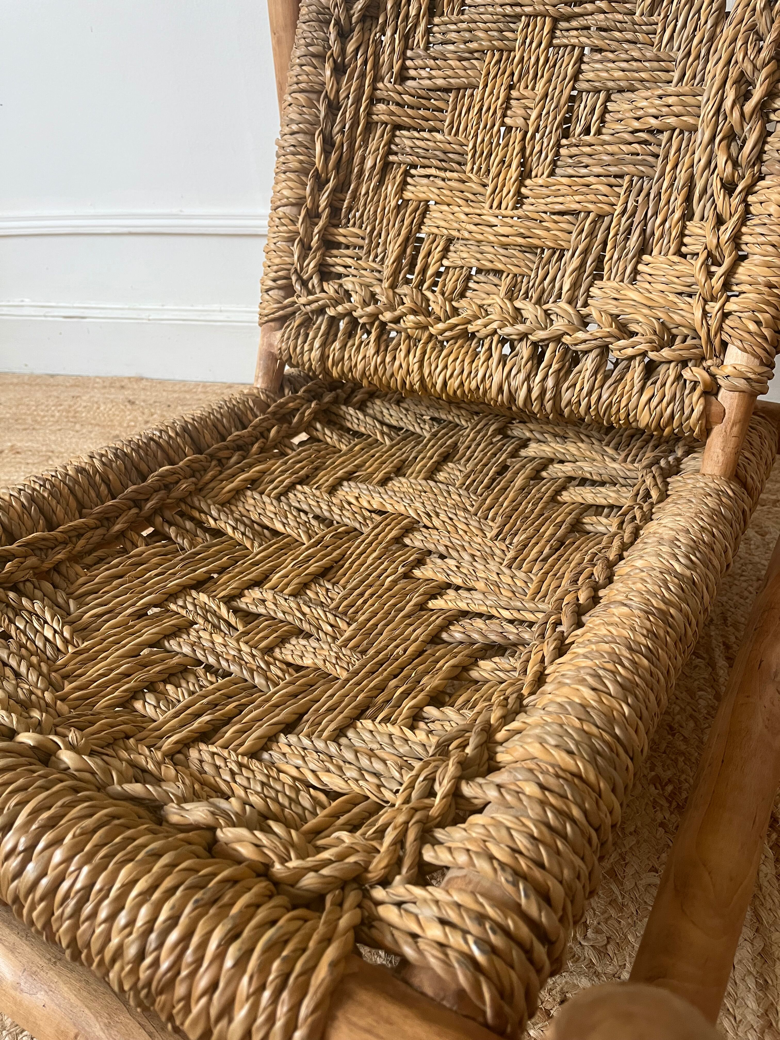 Wood and rope armchair by Audoux and Minnet from the 1950s.