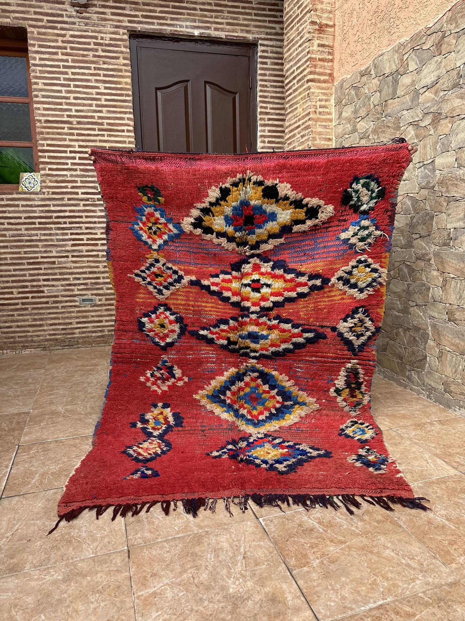 Tapis marocain unique - Tapis Art déco vintage - Tapis Boucharouit