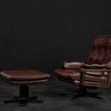 Vintage Mid-Century Scandinavian Modern Brown Leather Executive Swivel Chair & Ottoman, 1970s