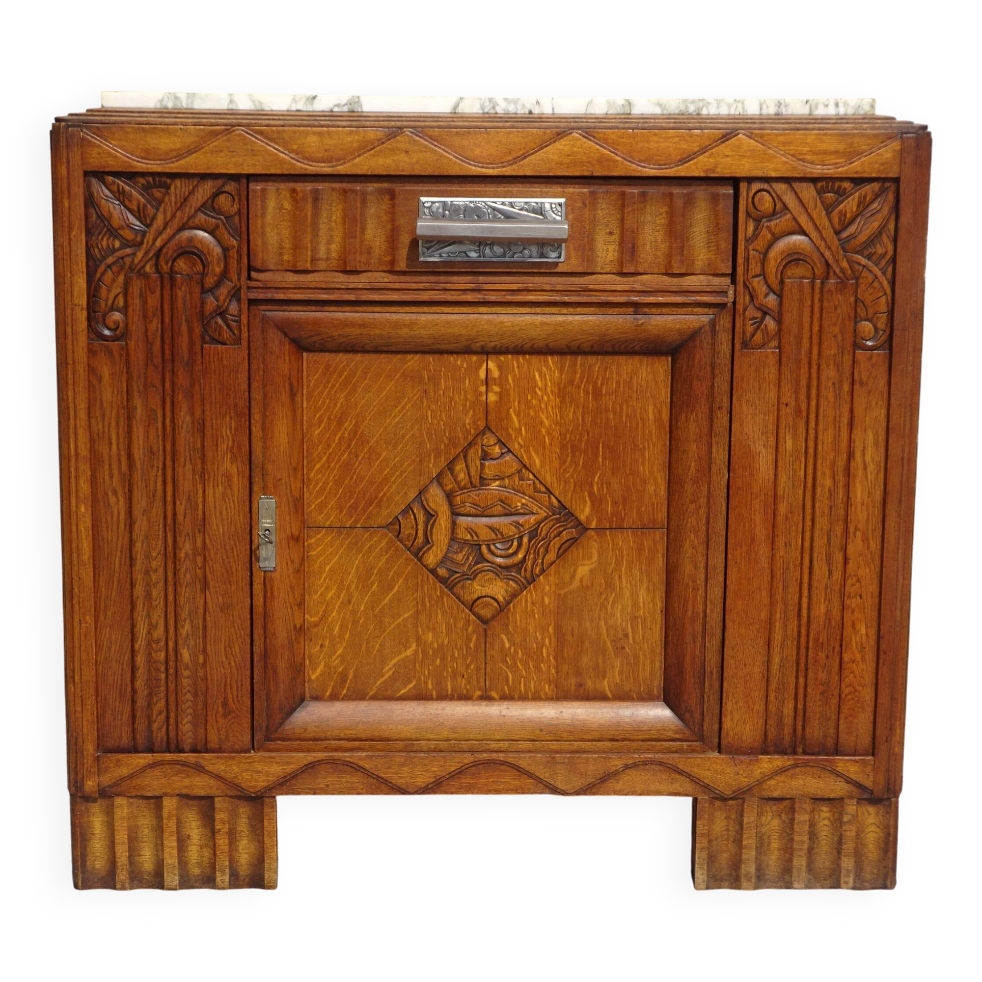 Ancien buffet en chêne et marbre, époque et style Art Déco