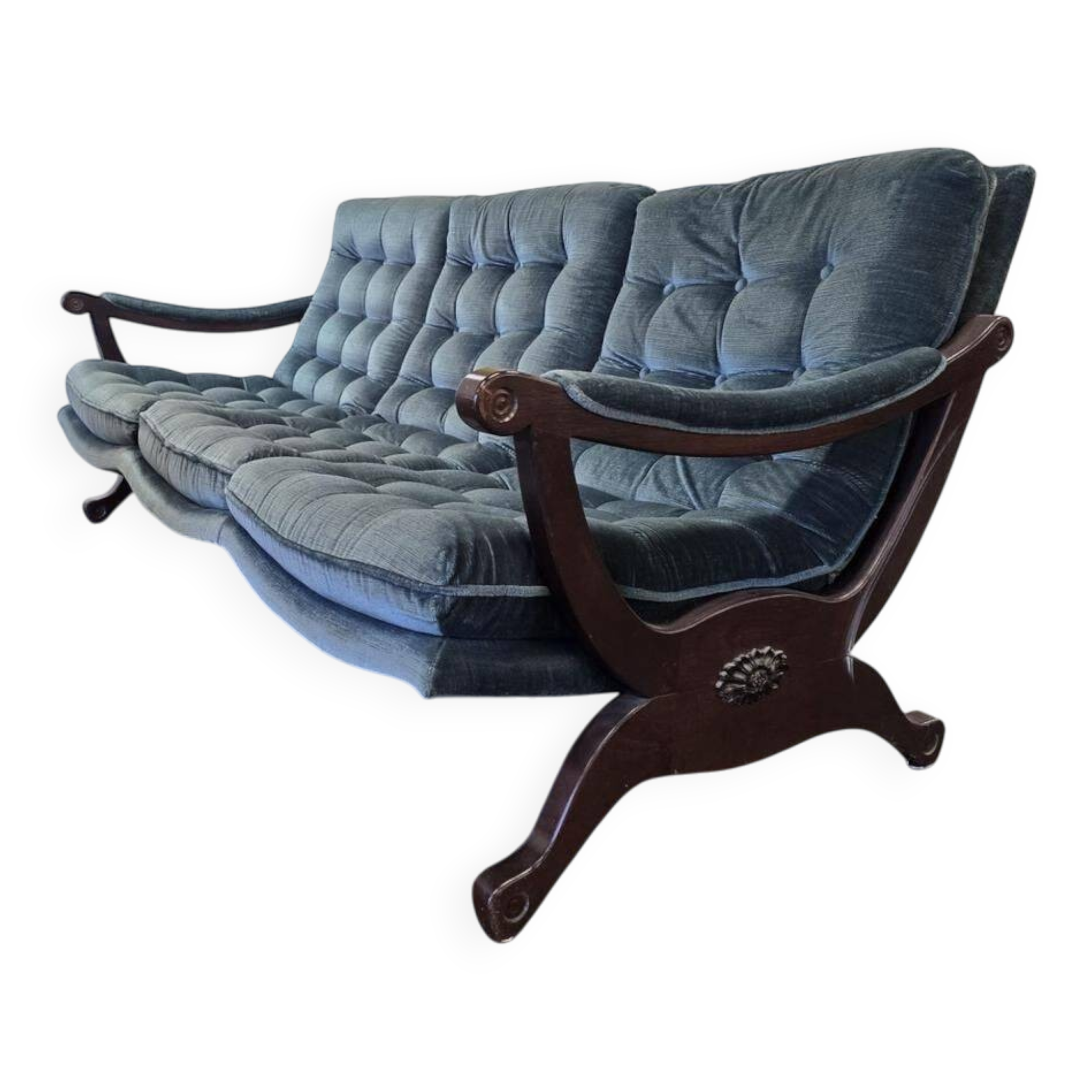 Vintage blue three-seater sofa
