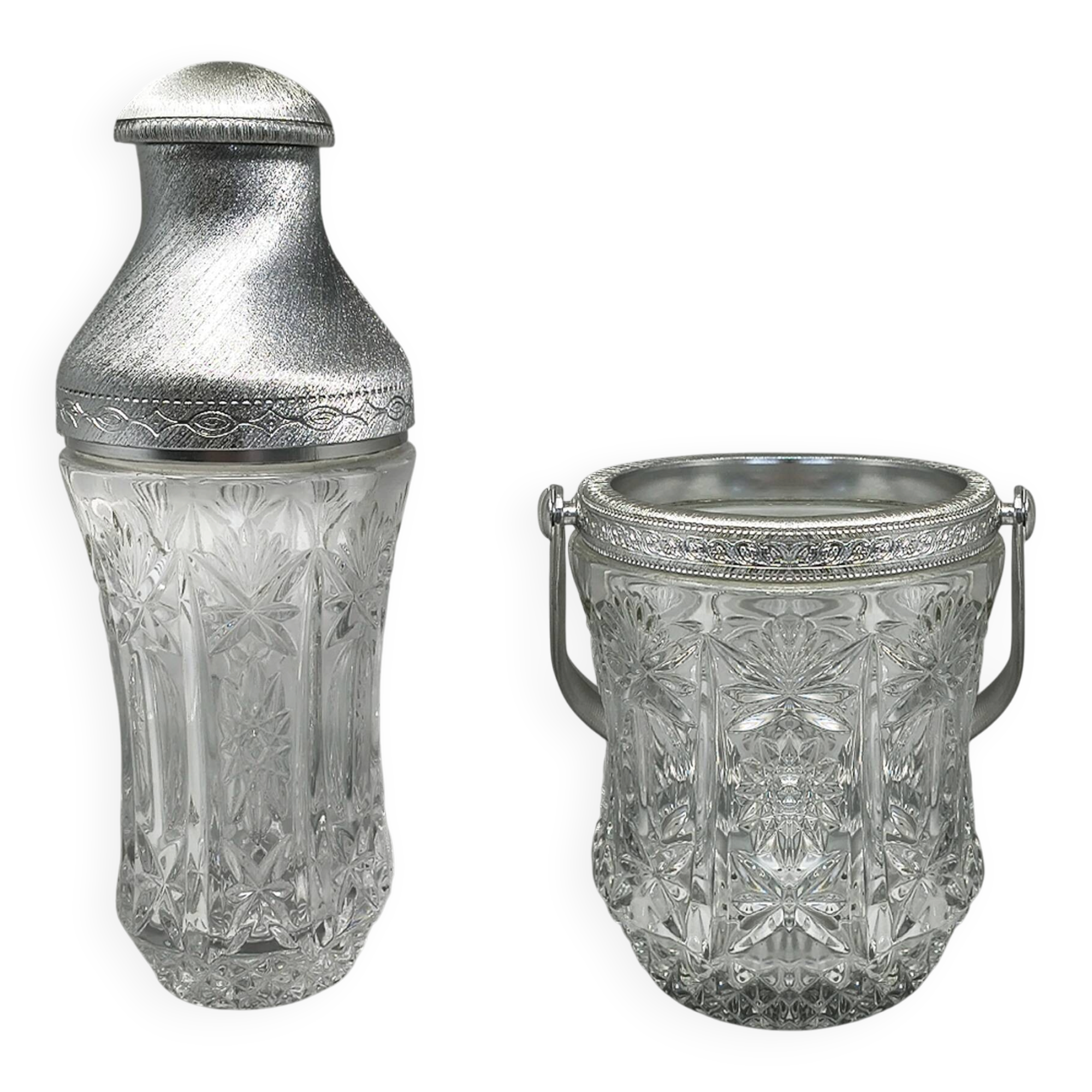 1960s Italian Mid-Century Cut Crystal & Brushed Metal Cocktail Set by Arir