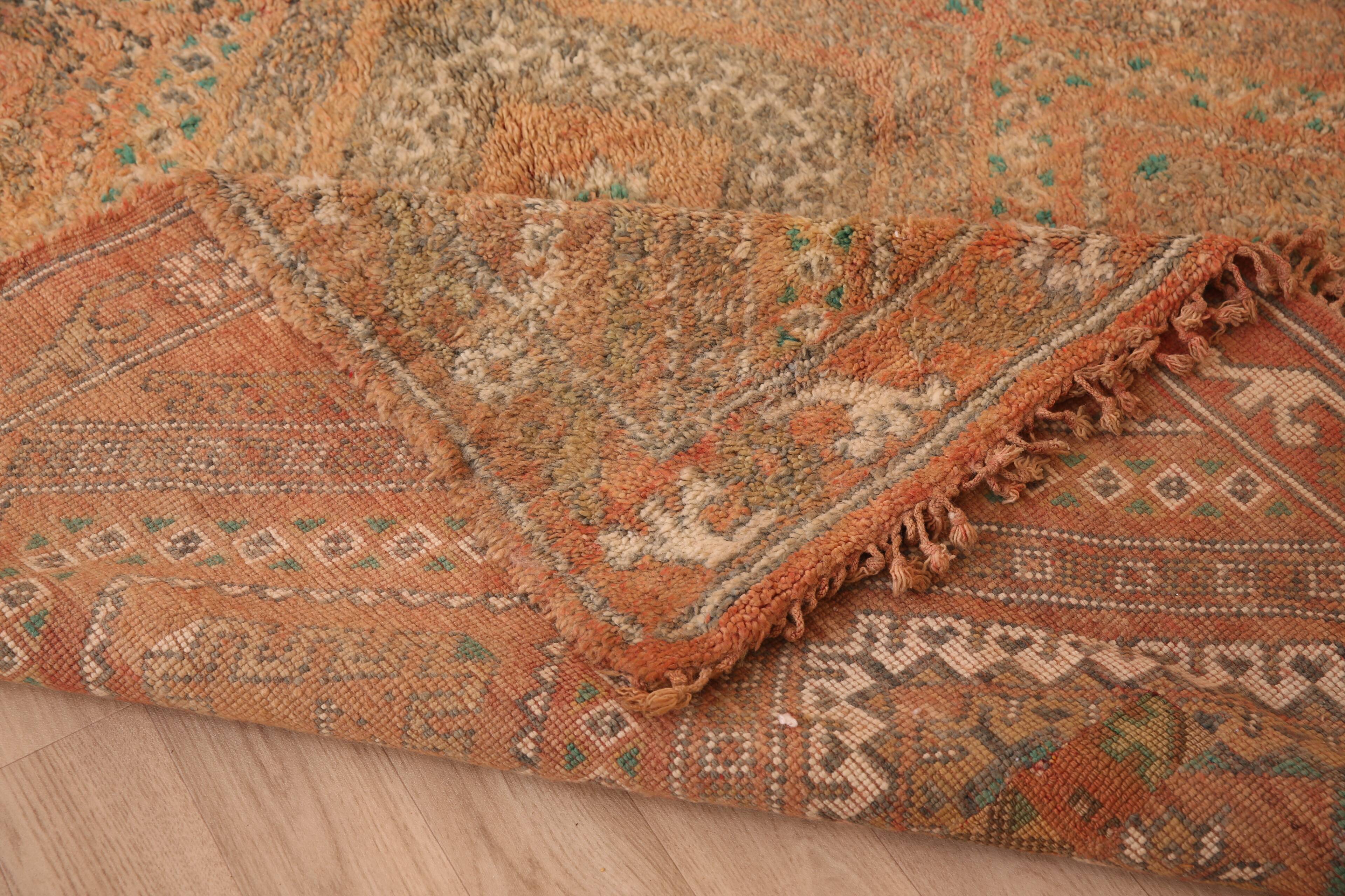 Peach Vintage Moroccan Rug 186 x 329 cm, Berber Wool Rug, Handmade Boho Rug