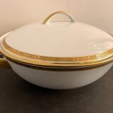 Porcelain tureen of Limoges Bernardaud, gilded Greek decoration, twentieth century