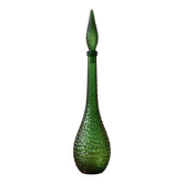 Grande carafe / bouteille décorative vintage en verre vert à relief – H57 cm