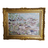 Oil on canvas signed  STourret village de beaulieu