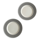 Pair of vintage plates with a black and white checkered pattern.