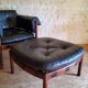 Armchair with vintage ottoman in black leather by Sven Ellekaer for Coja, 1970