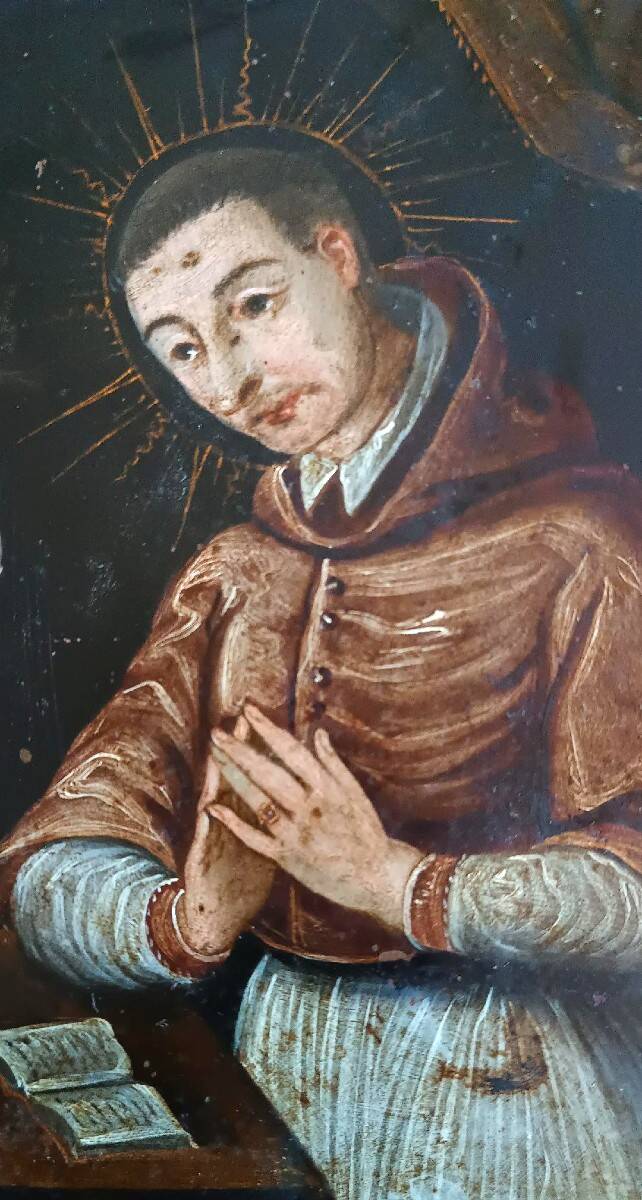 Antique painting on copper - Saint Charles Borromeo - Italian School, 17th century