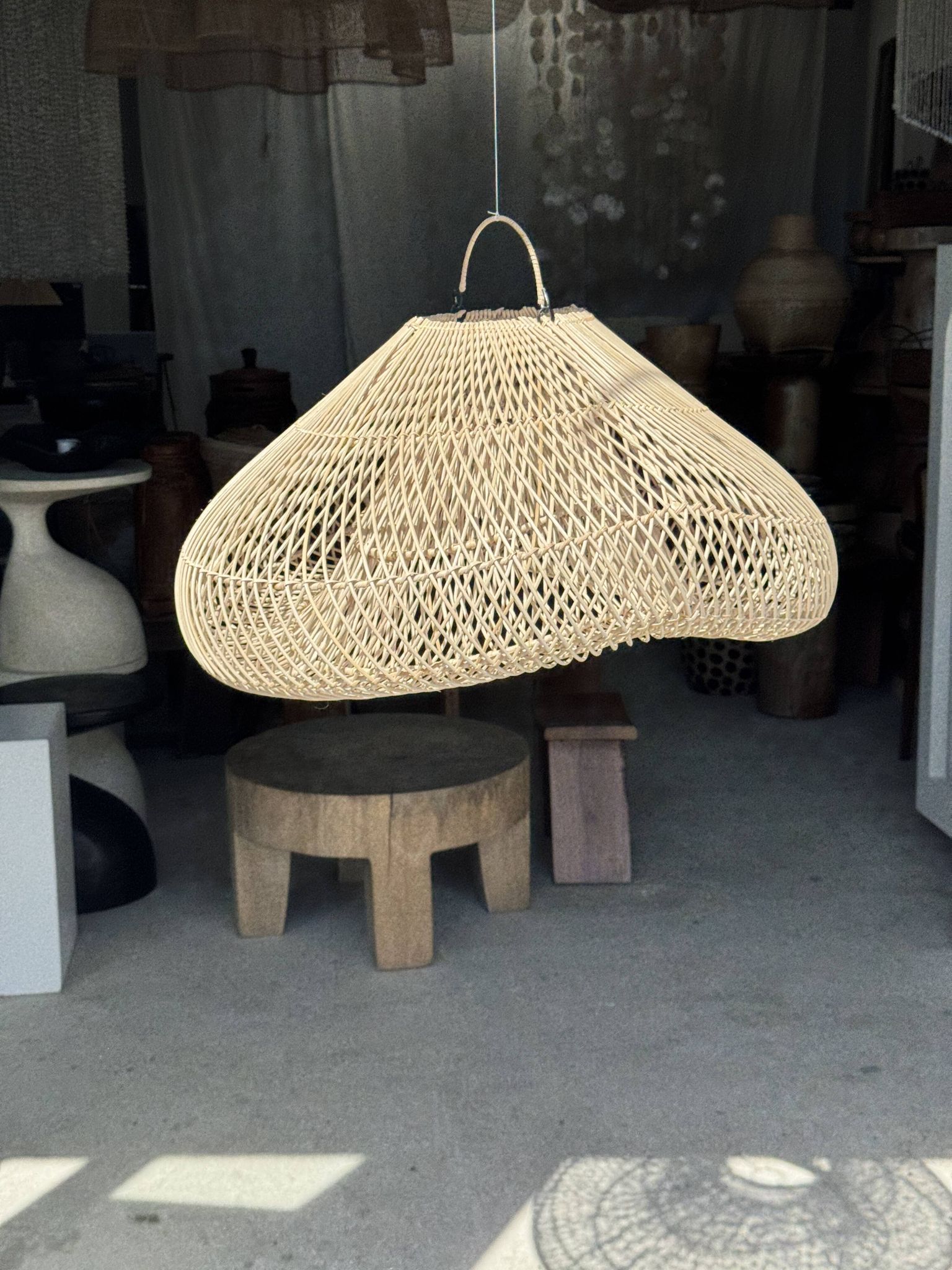 Suspension or rattan lampshade in the shape of a cloud or flattened bubble D60 H35