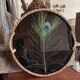Vintage rattan tray with peacock feather