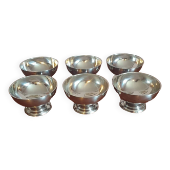 Set of 6 low ice cream cups in vintage 70's stainless steel