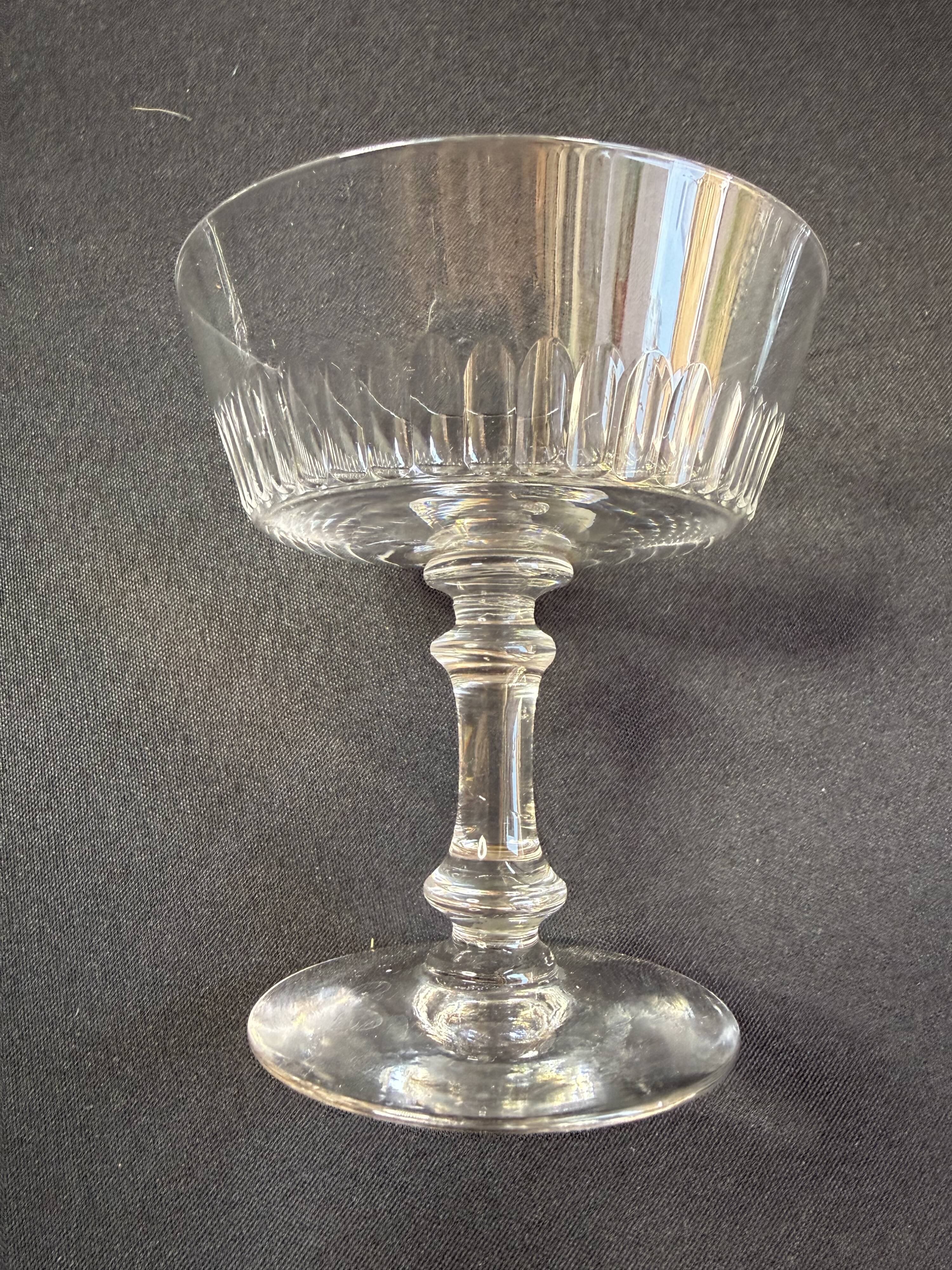 6 Baccarat coupes with small hollow stems