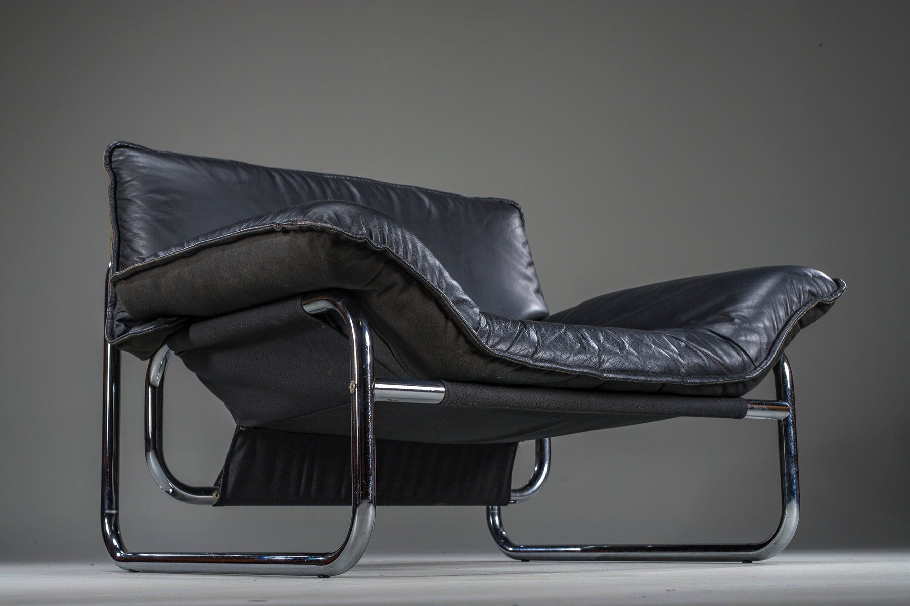 Bauhaus lounge chair in black leather attributed to Johan Bertil Häggström for Swed-Form / Ikea, Sweden, 1970s