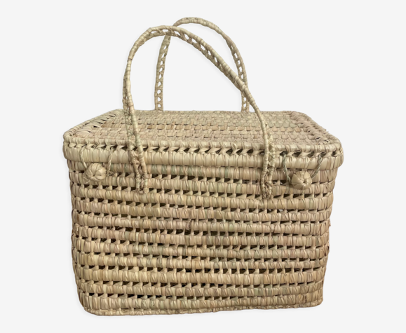 Coffre de rangement malle en doum tressé fibres naturelles