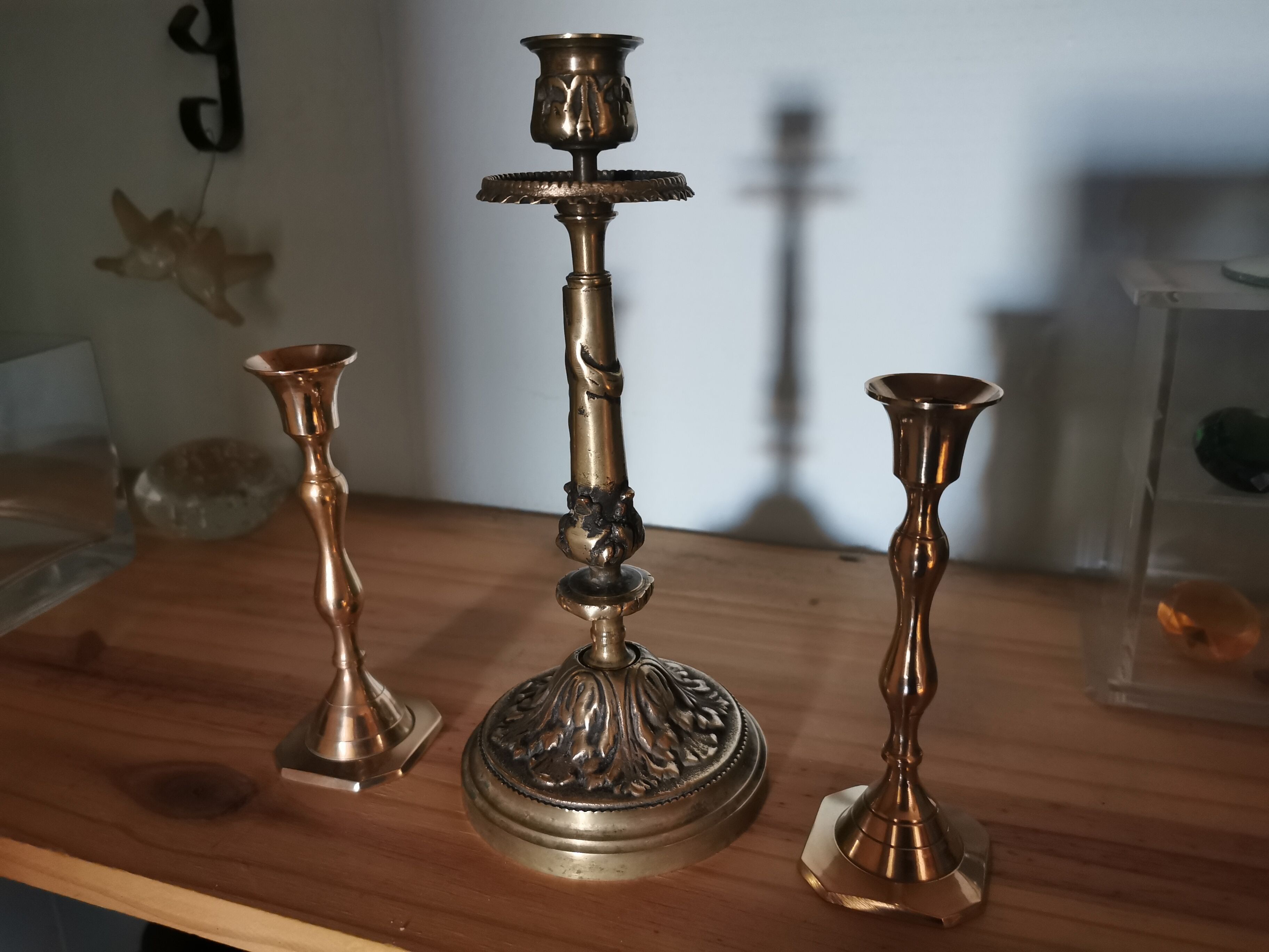 Set of 3 brass candle holders