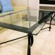 Table basse vintage – verre biseauté & fer forgé – 119×69×44 cm