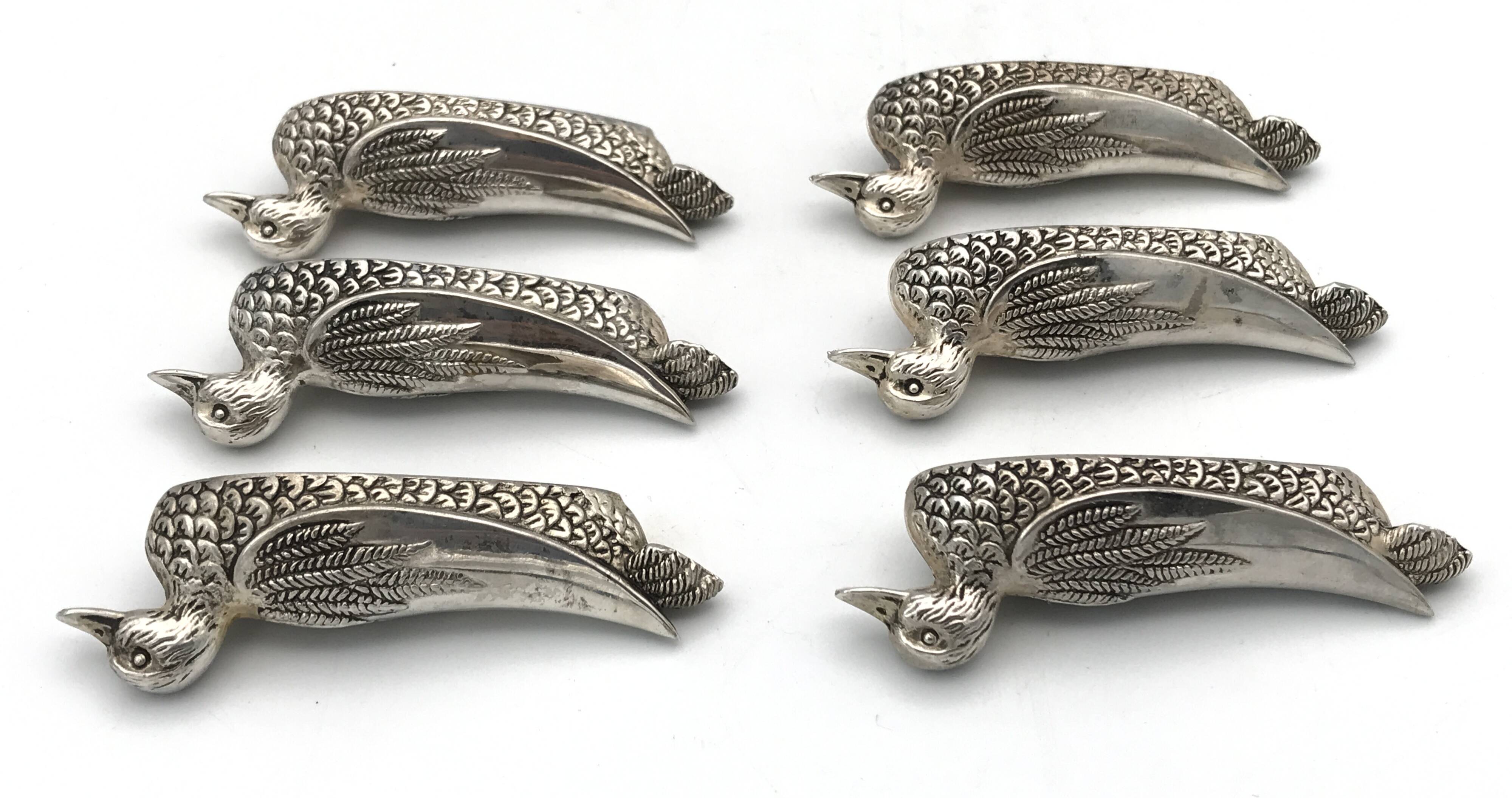 6 vintage DUCK-shaped knife rests, silver-plated metal, SILEA