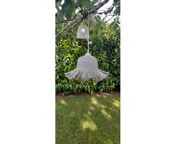 suspension petticoat in white frosted glass and pink petticoat, circa 1970