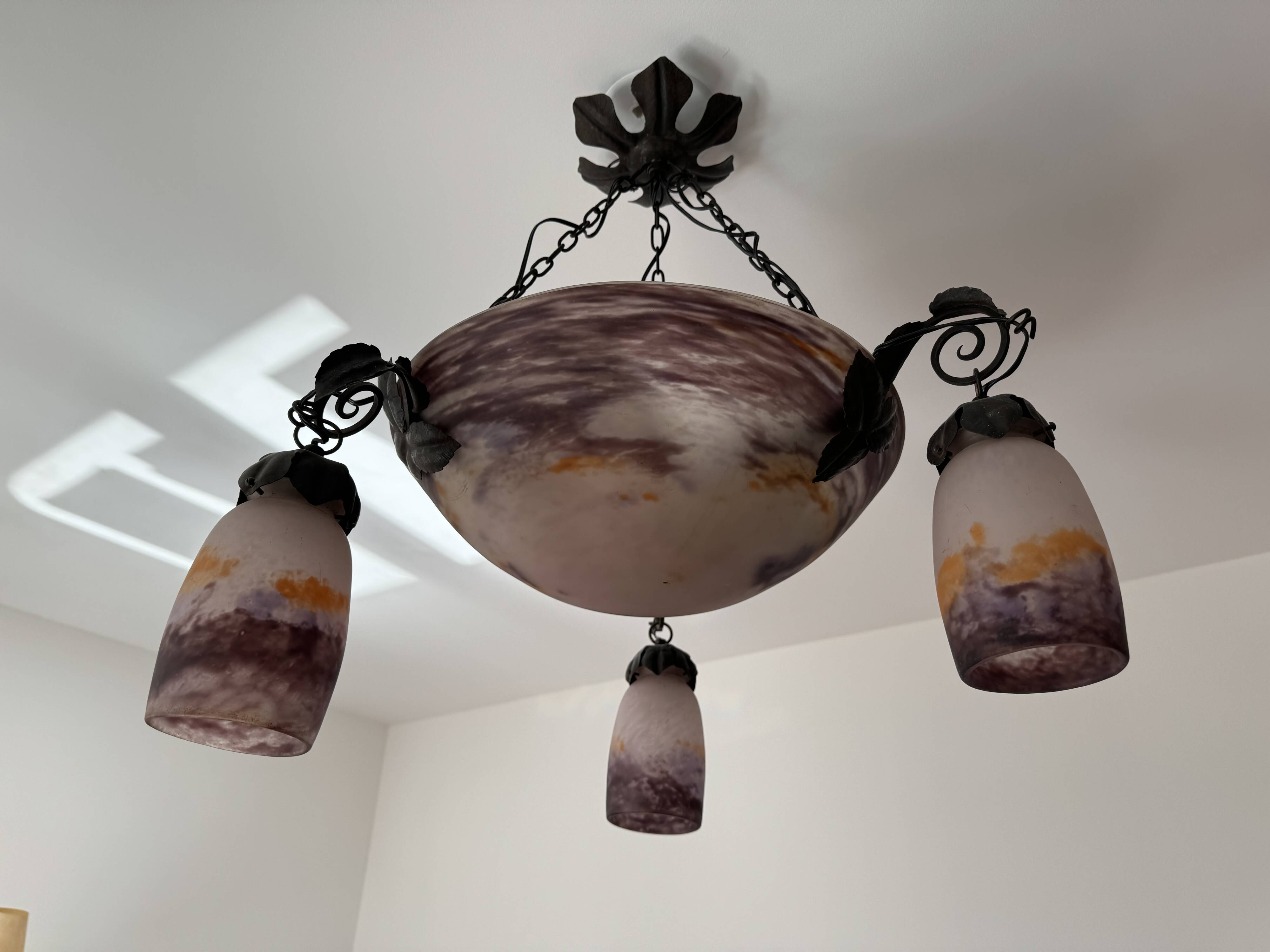 Art Deco ceiling light with four lights signed DEGUÉ (David Gueron)