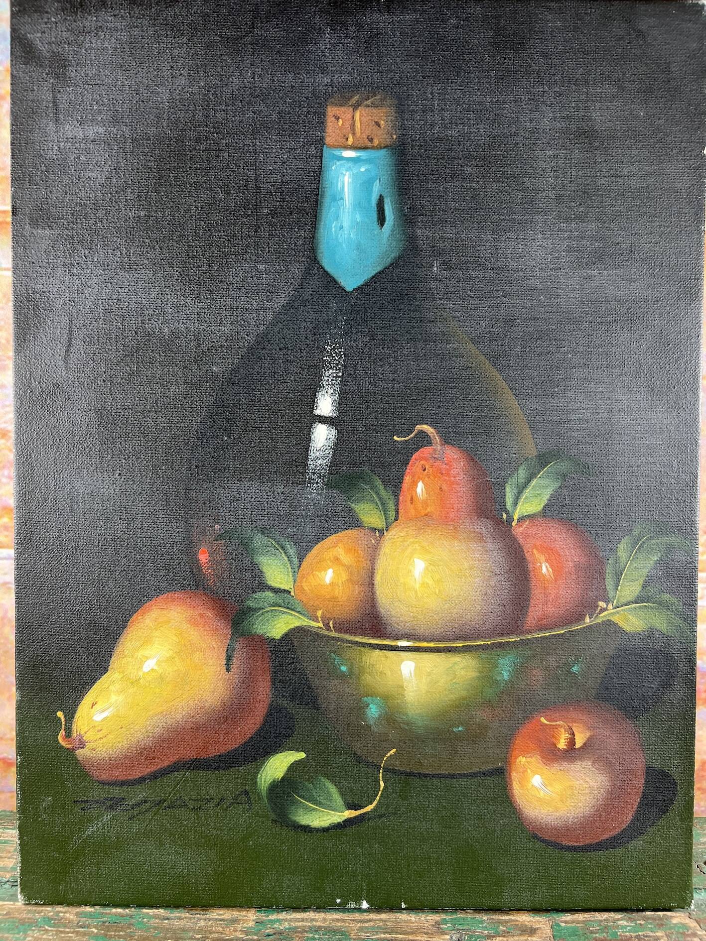 Table painting fruit basket with pears