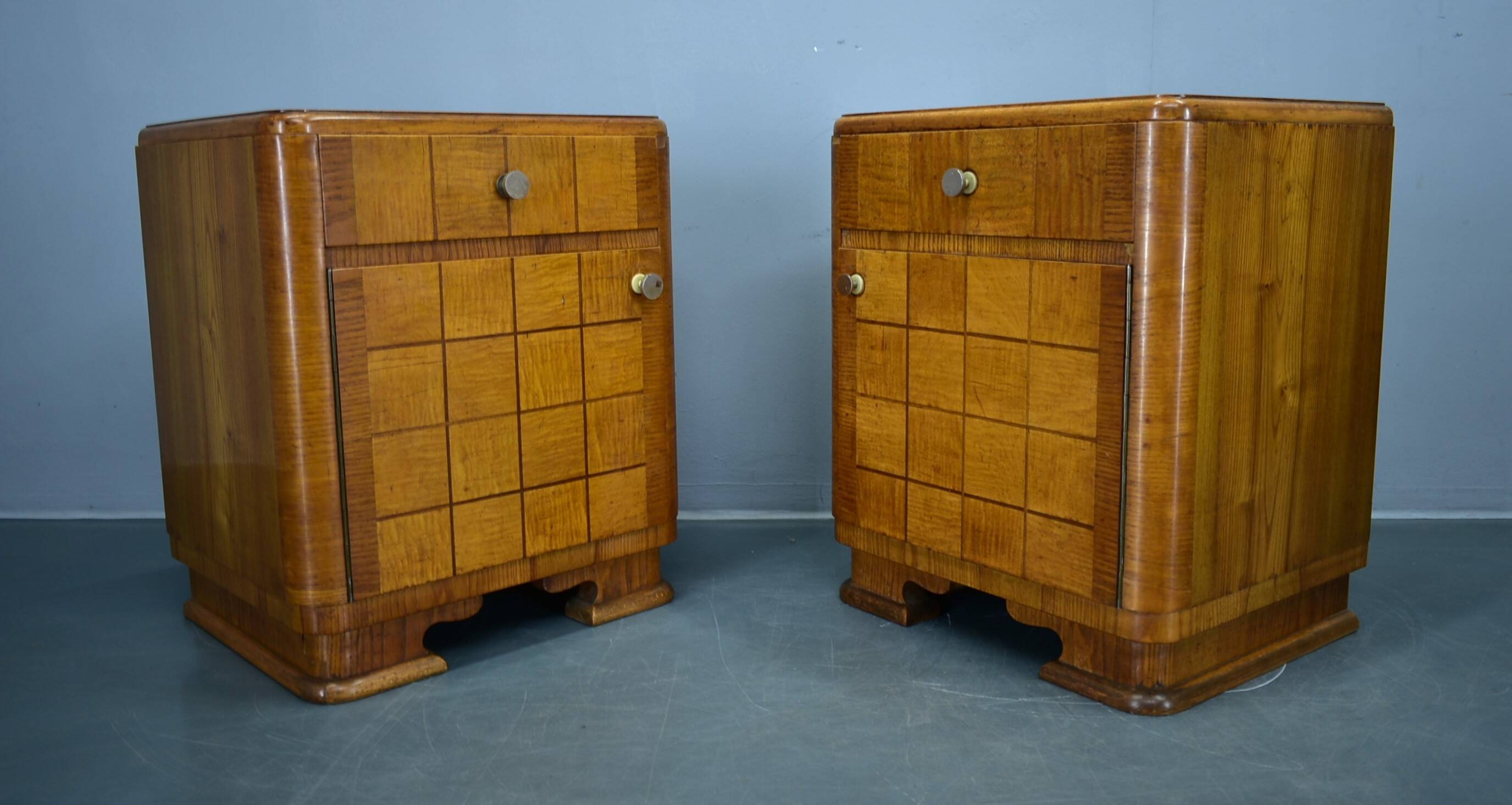 1940s pair of Art Deco bedside tables, Czechoslovakia