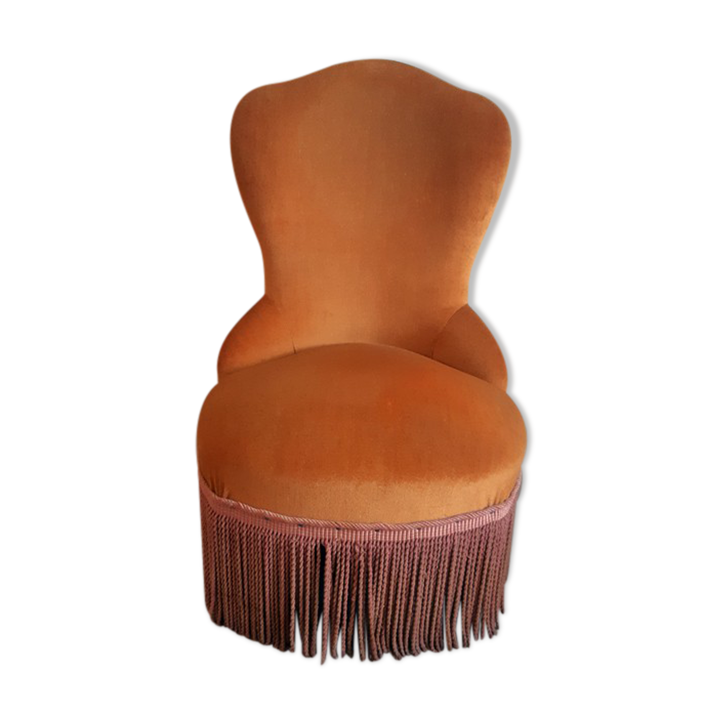 Antique toad armchair in mustard velvet.