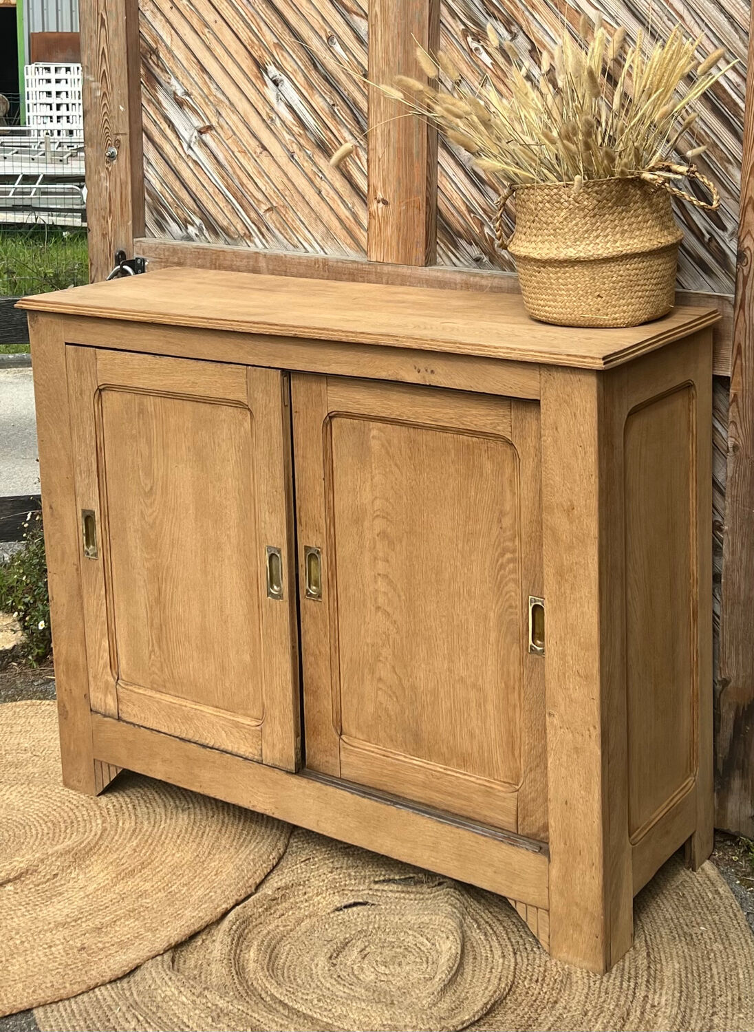Old Parisian buffet in raw solid oak - sliding doors