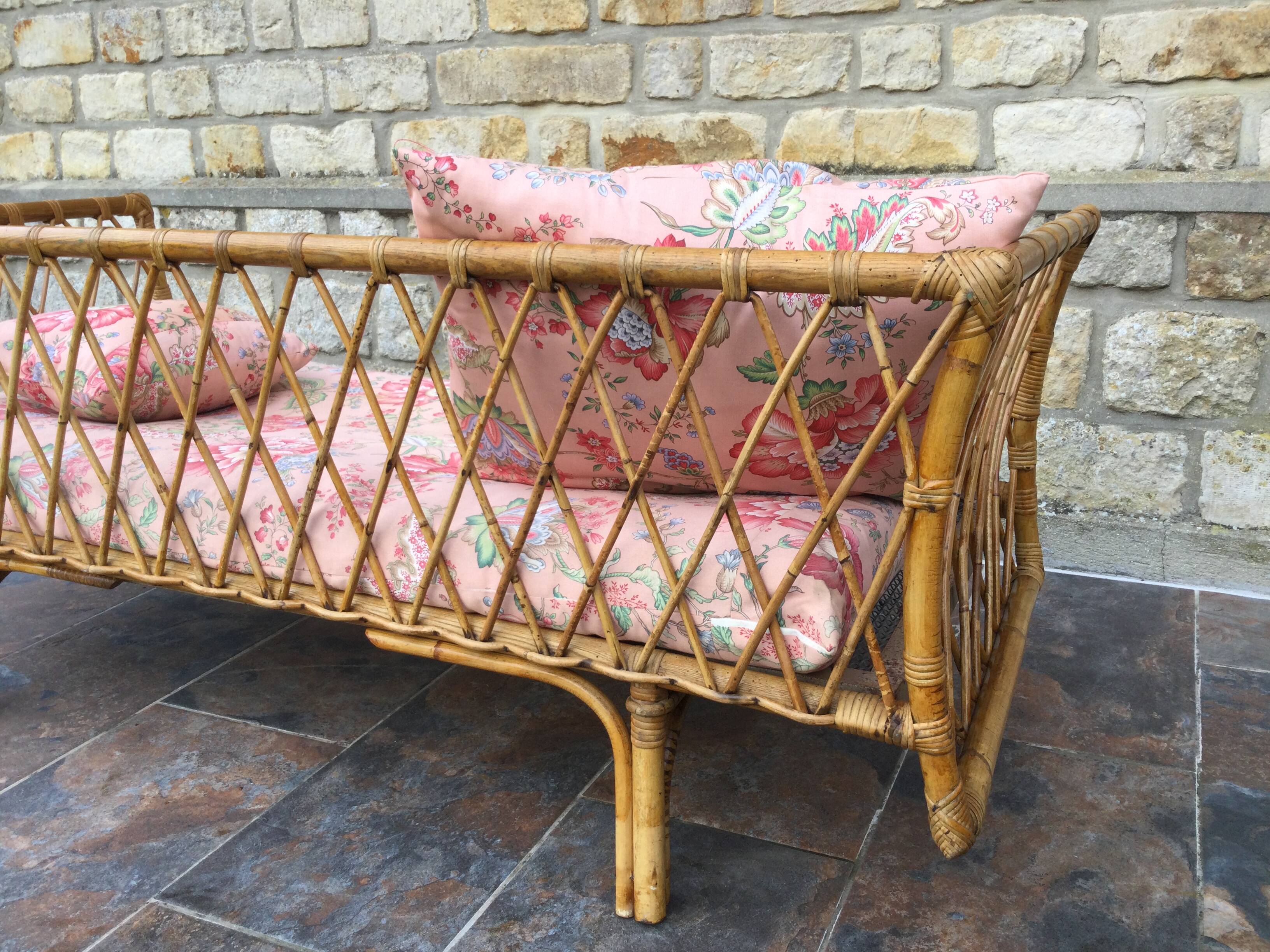 1950s rattan chaise longue sofa