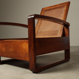 Mid-century architectural teak lounge chair with cane seat, 1950s