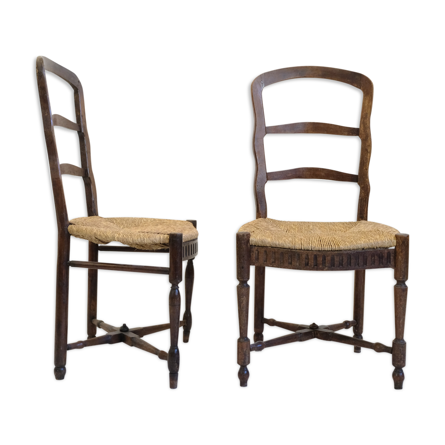 Paire de chaises classiques bois et paille  Selency